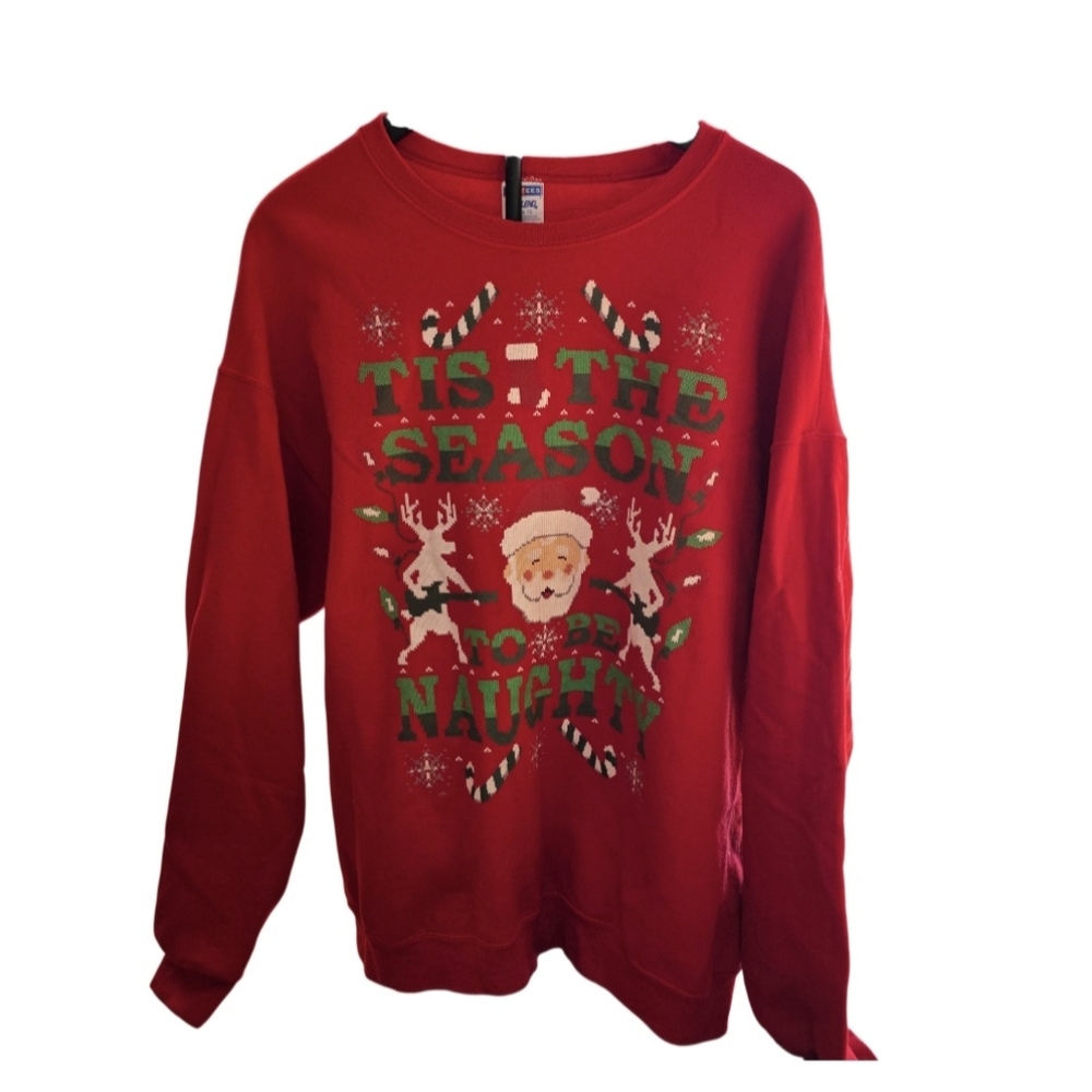 Red "Tis the Season to be Naughty" Christmas Holiday Ugly Sweatshirt Size XL